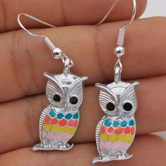 Jewelry - Night Owl Oil Painted Club Lady Hook Earrings